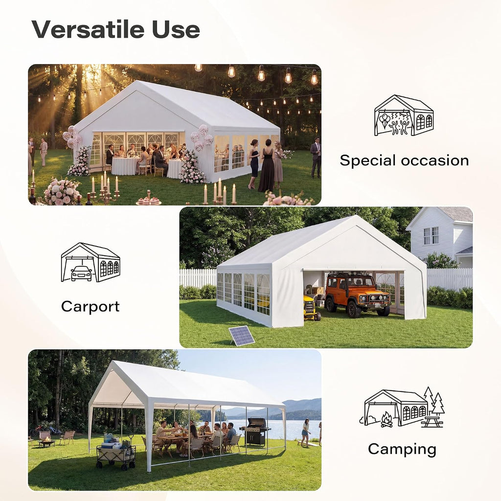 LAUSAINT HOME 20x30 Party Tent, Heavy Duty Waterproof Canopy with Removable Sidewalls & Roll-Up Door, Large White Event Shelter with Steel Frame for Wedding, Backyard, BBQ, Camping, for 35–60 People