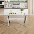 79'' Glass Dining Table, Modern Kitchen Table, Clear Dining Room Table with 0.5" Tempered Glass Tabletop with Plated Metal Legs and MDF Crossbar, Ideal for Dining Room, Kitchen.