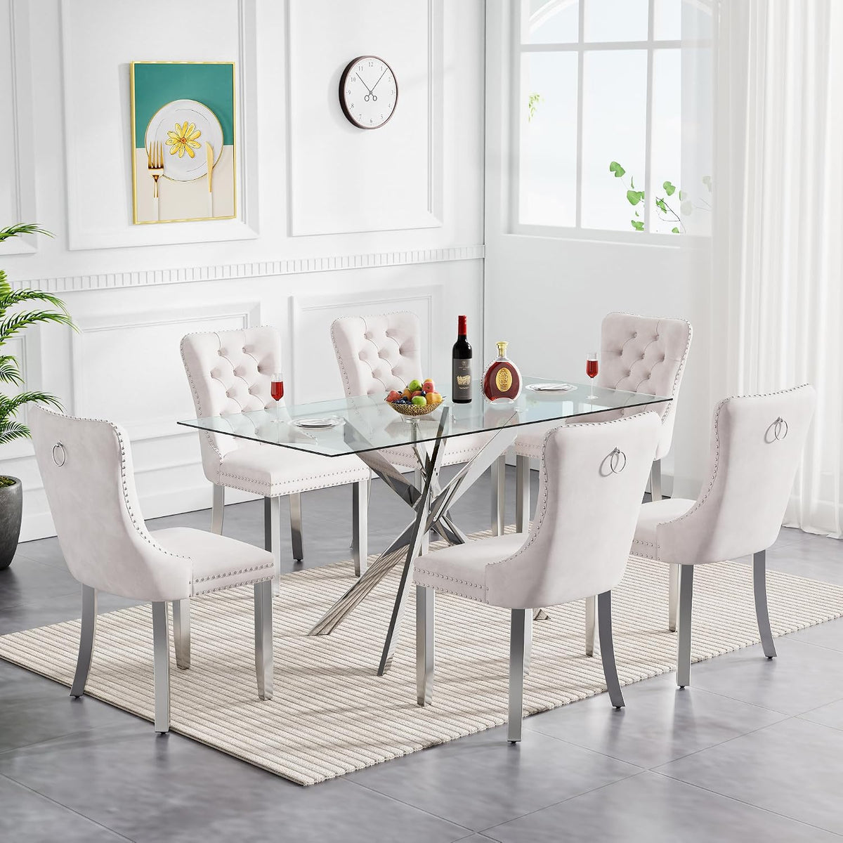 HomVent 52'' Rectangular Glass Dining Table Set for 6 for Family Gathering