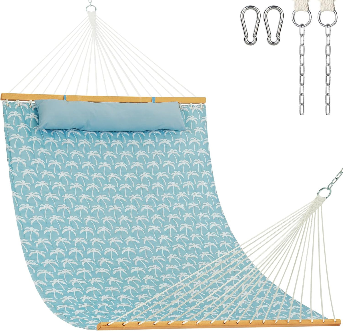 Lazy Daze 12FT Double Quilted Hammock for Outside with Pillow, Coastal Blue