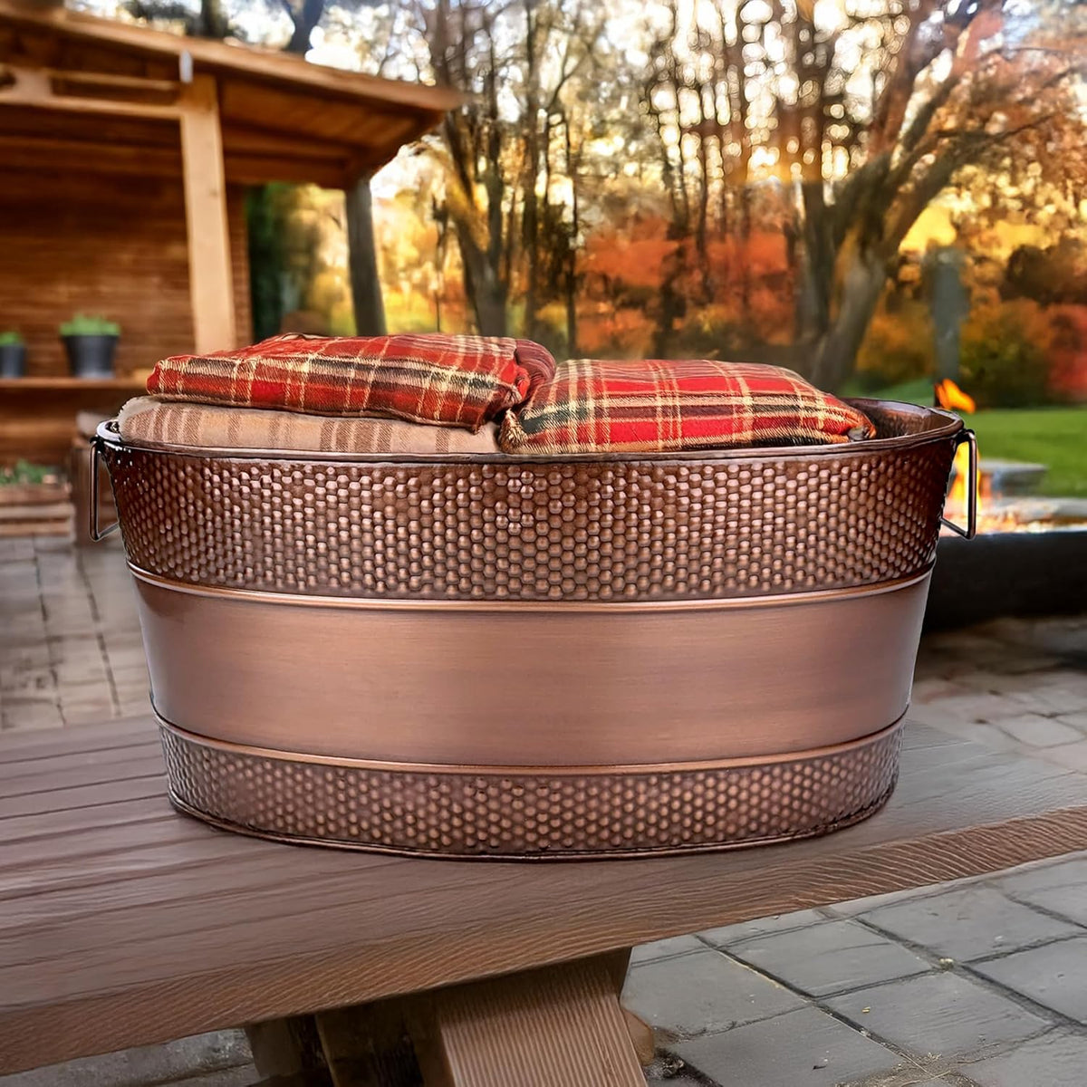 BREKX Copper Galvanized Firewood Storage Bin with Handles, 25-Qt