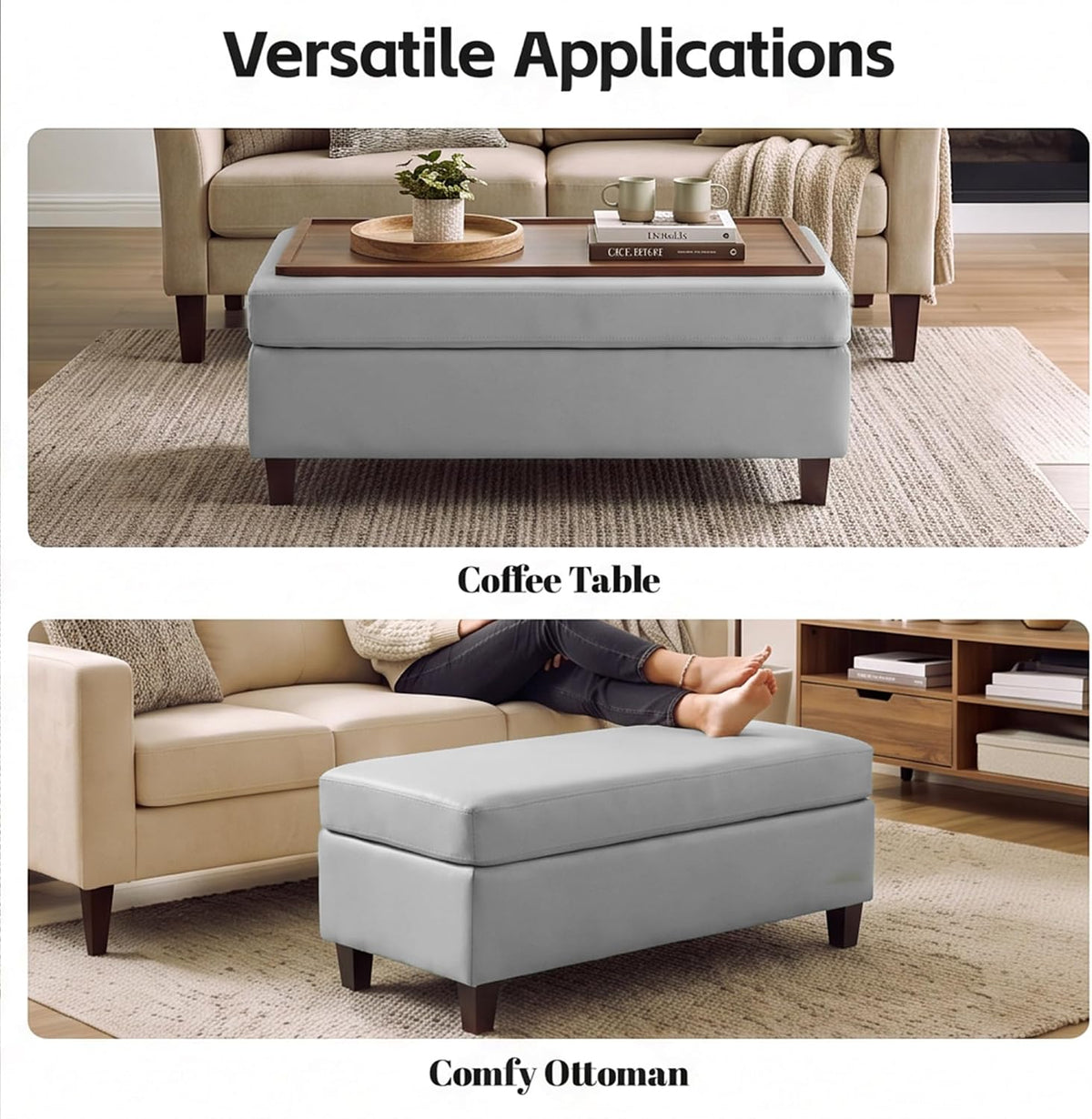 genteaco 45" ottoman coffee table with storage, reversible, close-up detail
