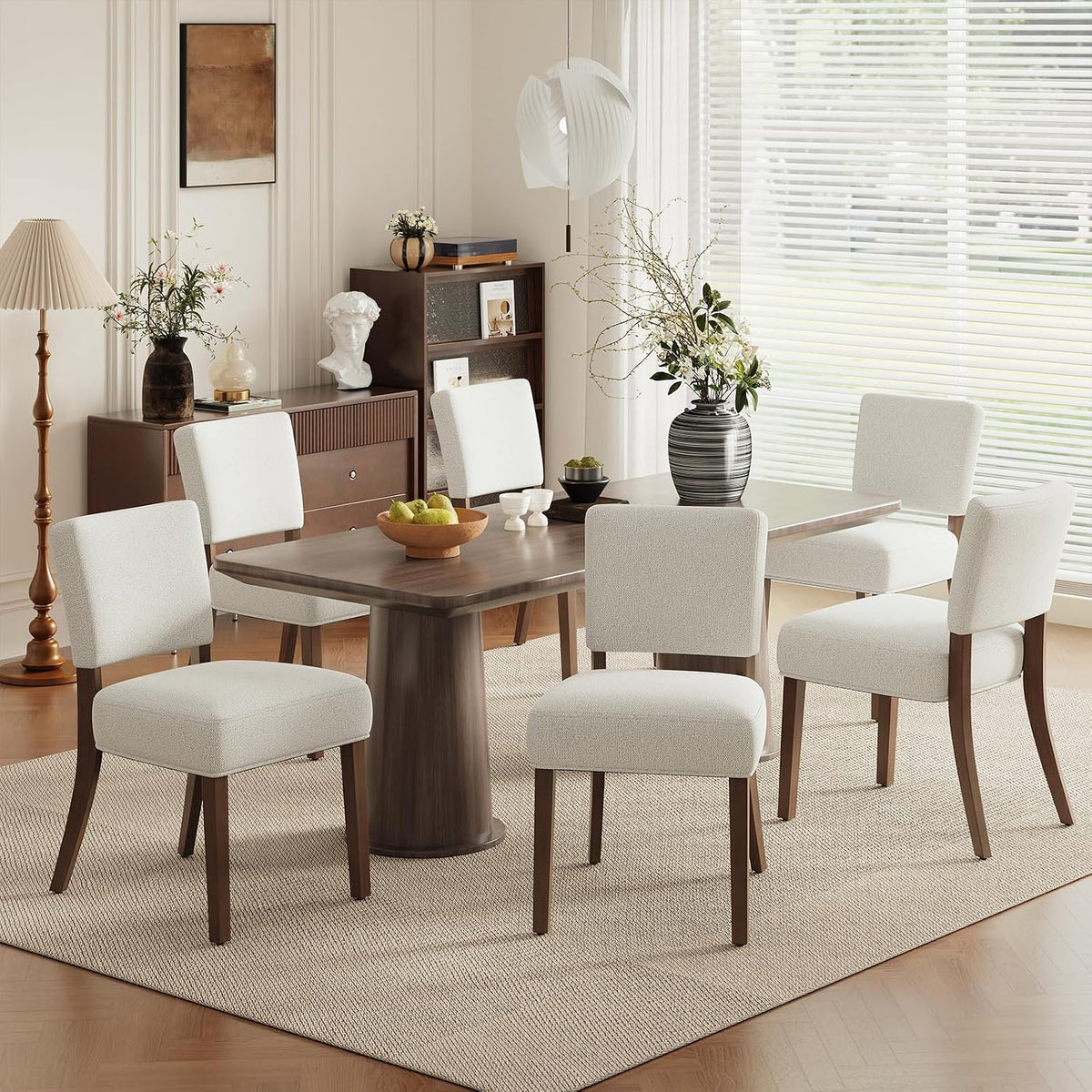 MALOL Upholstered Dining Chairs Set of 6, Fabric Kitchen Chairs with Padded Seat & Back, Solid Wood Legs, Modern Simple Dining Room Chairs for Kitchen, Dining Room, Living Room, Beige
