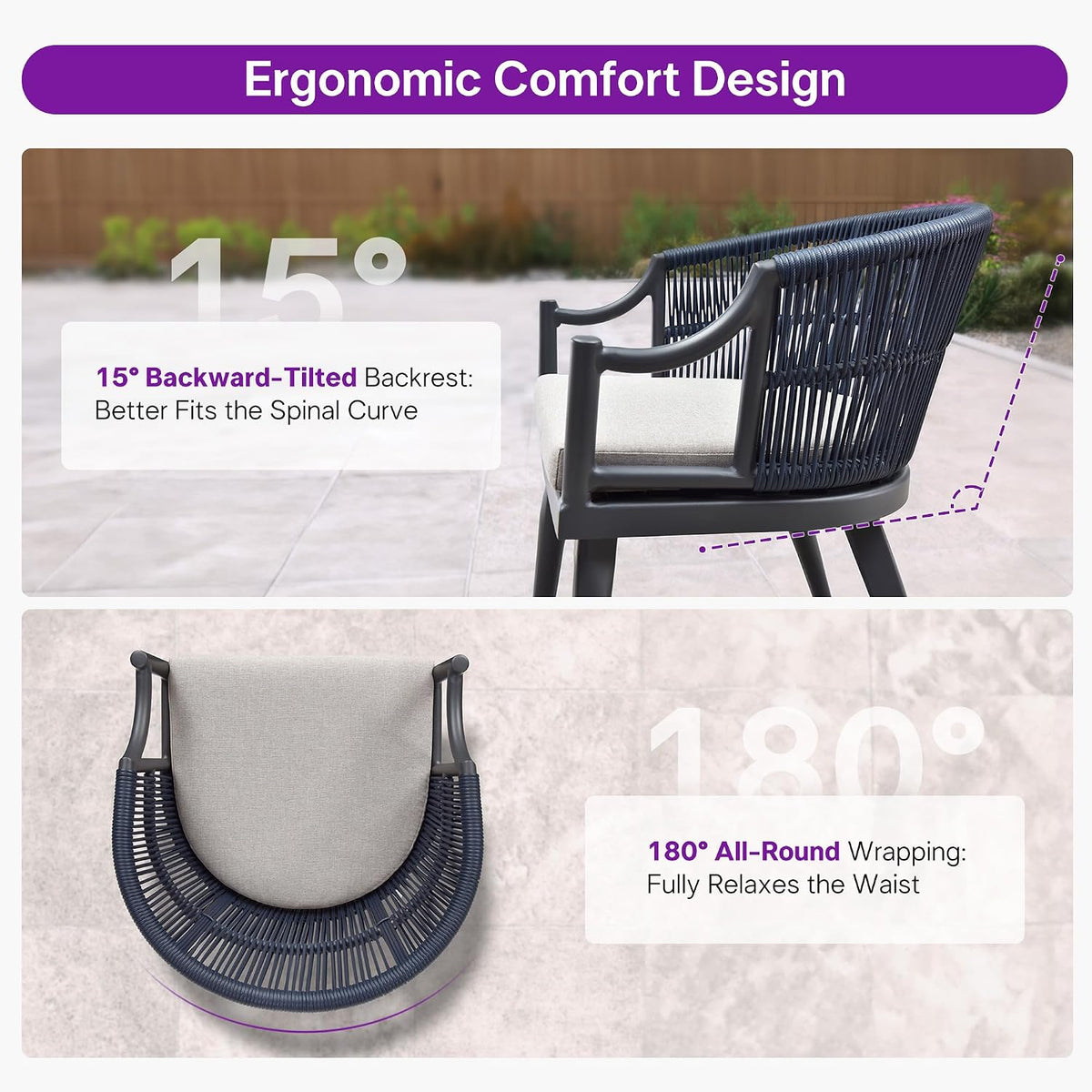 PURPLE LEAF Patio Dining Set for 8 Aluminum Table Set w/Cushions, Gray