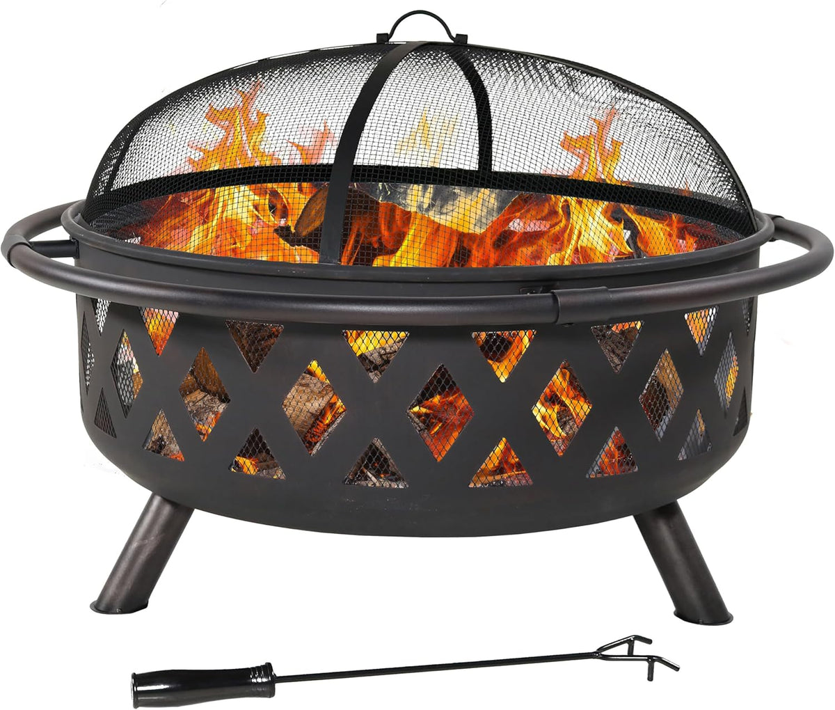 Sunnydaze Crossweave 36" Large Outdoor Fire Pit, Wood Burning, Round