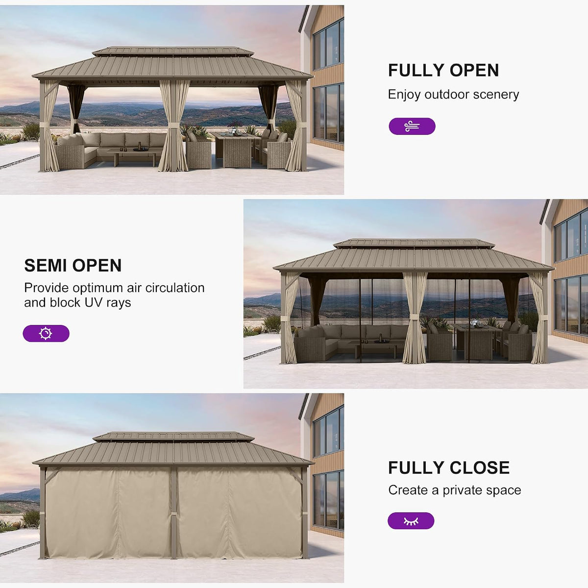 PURPLE LEAF Outdoor Hardtop Gazebo 10' x 20' Champagne Aluminum Structure