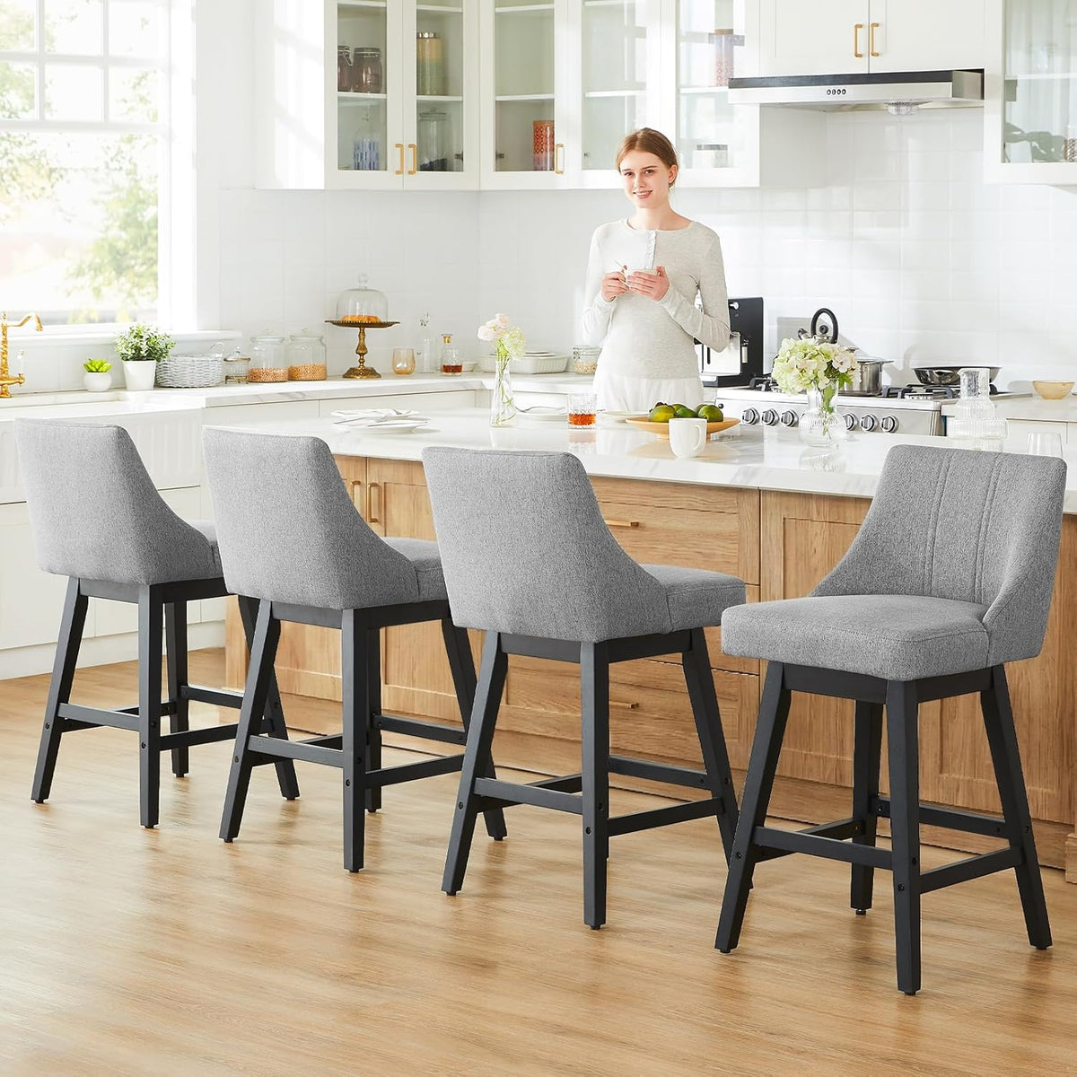 kinmars Kitchen Island Swivel Bar Stools Set of 2, 27", Dark Gray