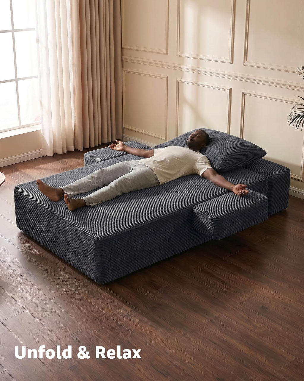 79.5" Oversized Boneless Chaise Lounge, Chaise Lounge Chair Indoor, Black