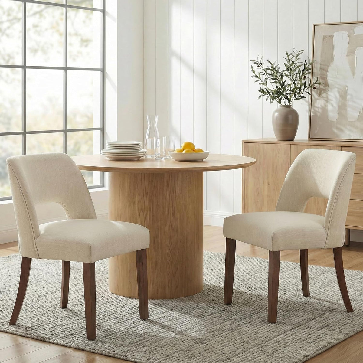 keoni Wooden Dining Chairs Set of 2 with Rubberwood Legs and Open Back