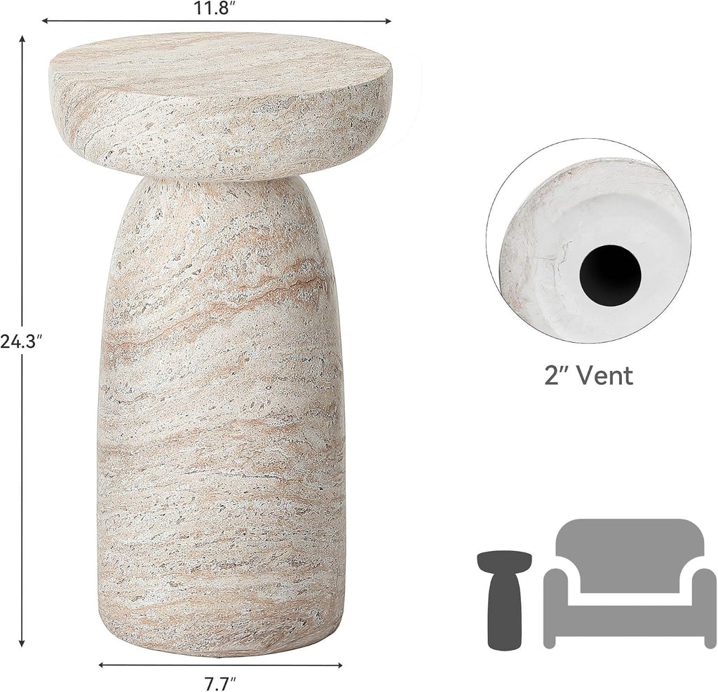24" Side Table Outdoor, Large Modern Geometric End Table