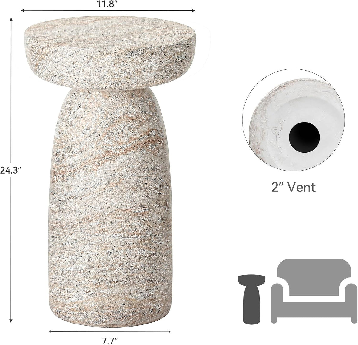24" Side Table Outdoor, Large Modern Geometric End Table