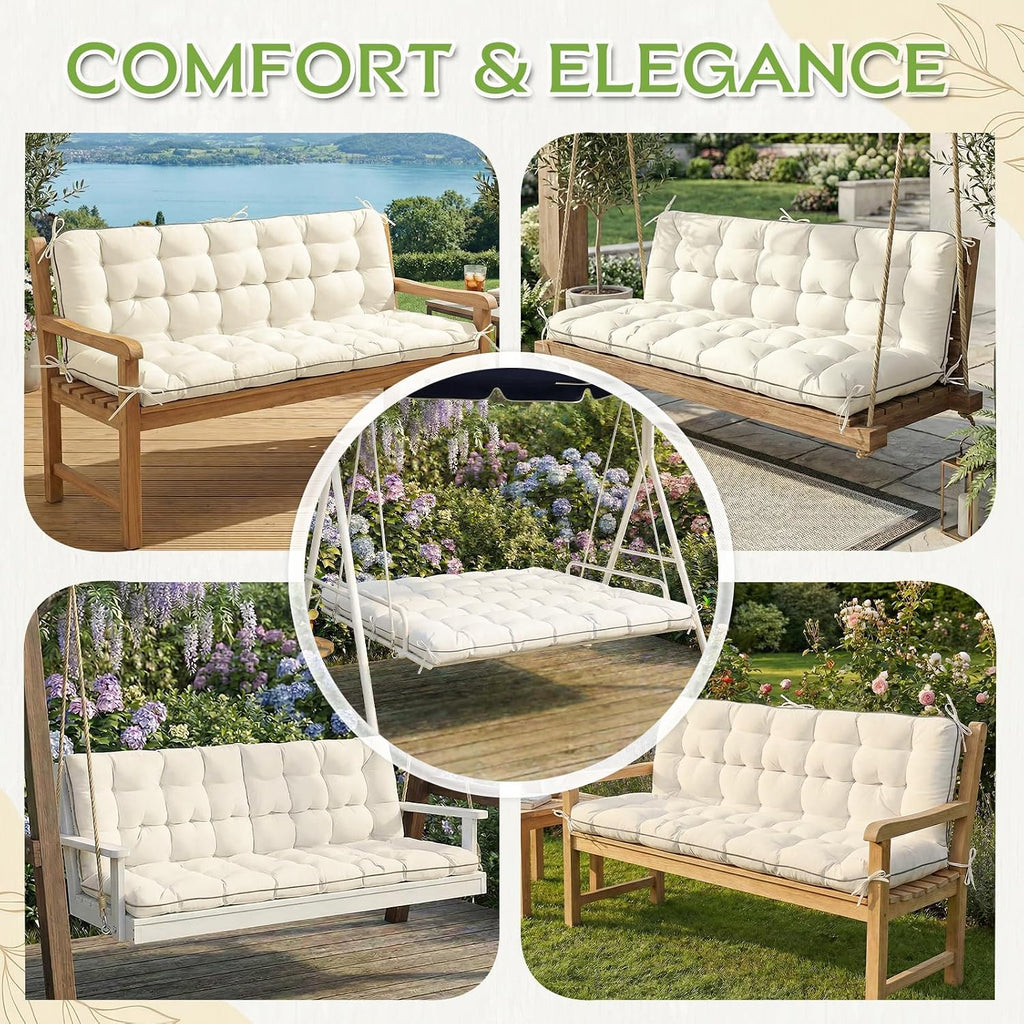 Oxford Fabric Swing Cushions with Backrest & Tie Straps for Patio Bench