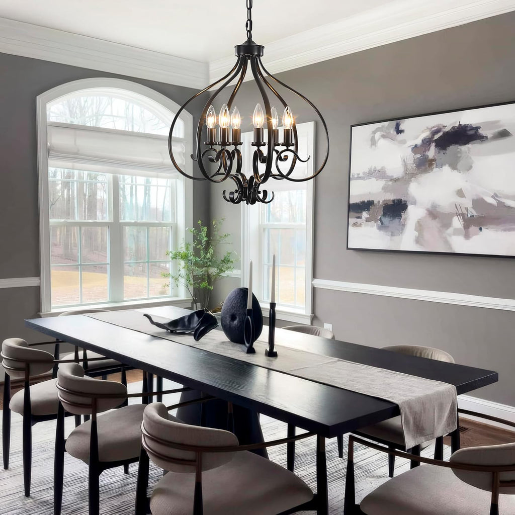 Black Farmhouse Chandelier for Dining Room,19.68",6 Lights,E12