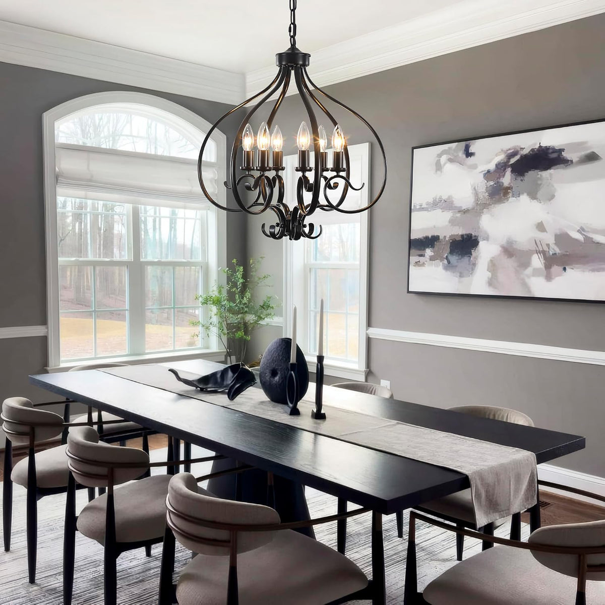 Black Farmhouse Chandelier for Dining Room,19.68",6 Lights,E12