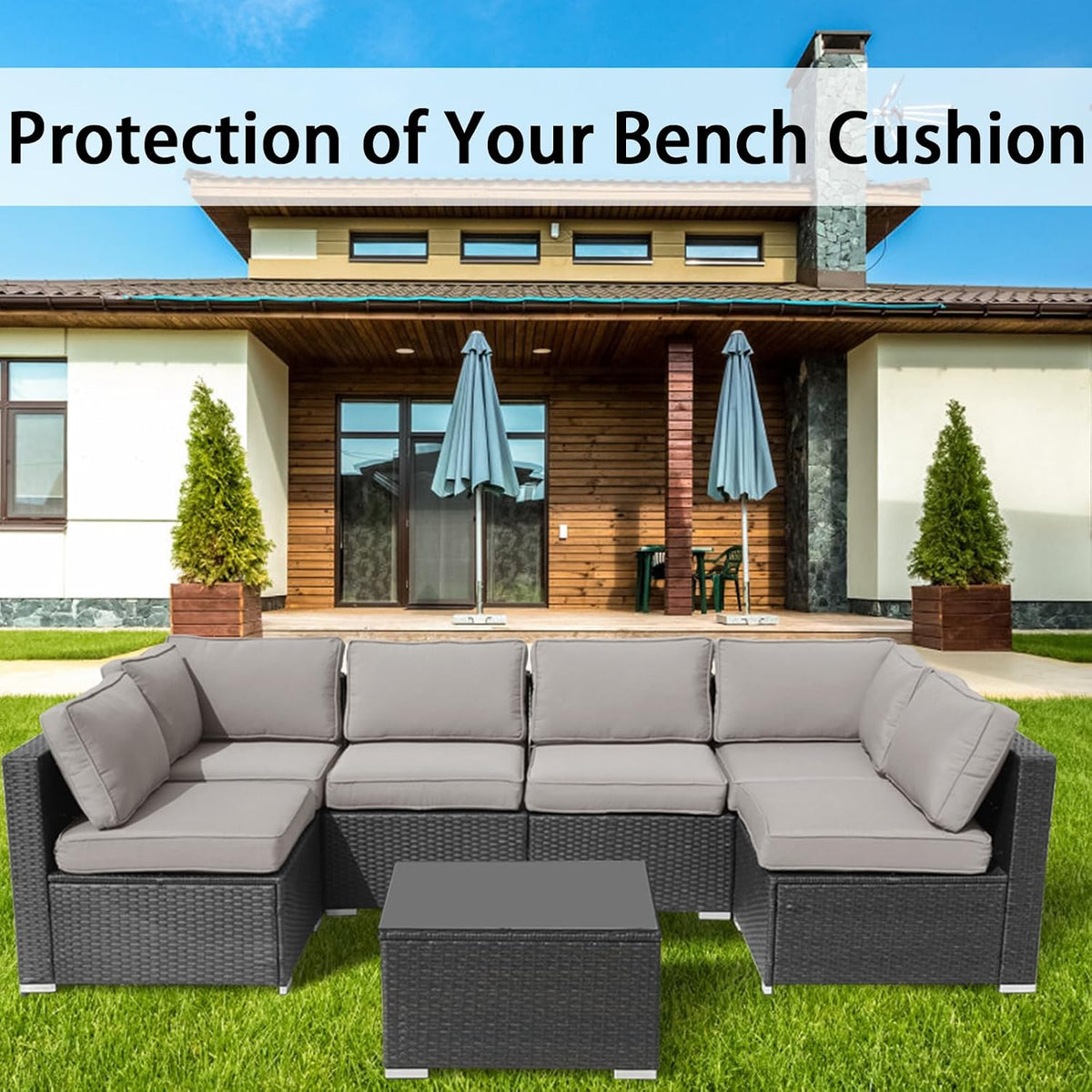 14Pieces Patio Cushion Covers Replacement Outdoor Couch Cushions Covers Splashproof Sofa Slipcovers Set with Zippers,Patio Furniture Protector Cover Only(Gray,25×25×3.15 inches)