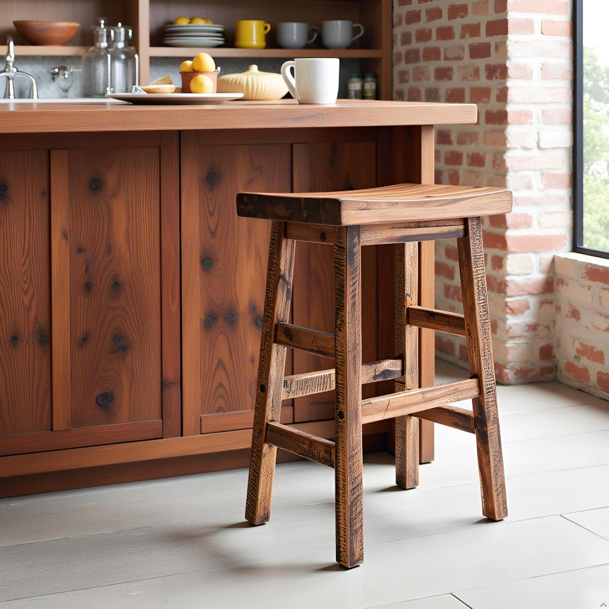 Alaterre Durango Solid Wood Rustic Bar Stool, Natural, 26-Inch