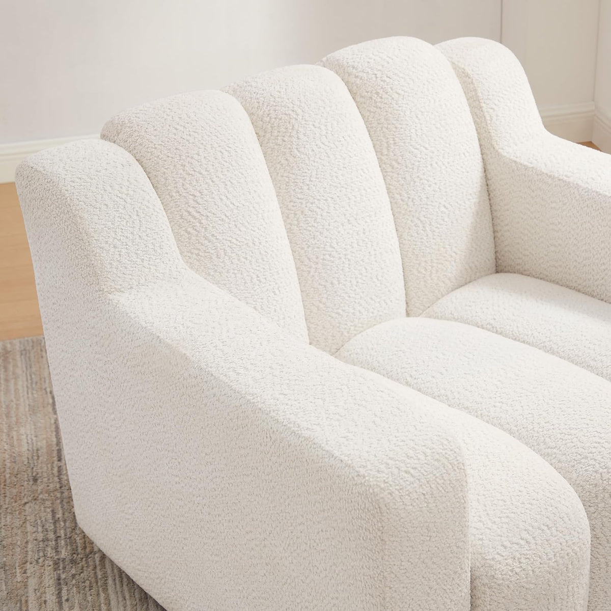 VANOMi Oversized Accent Chair for Living Room, Boucle White, Set of 2