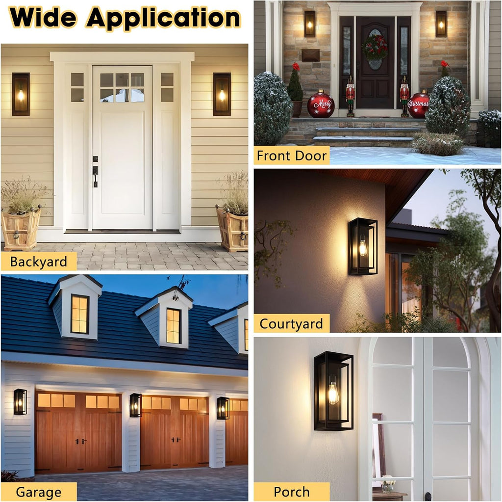 16.5'' Large Outdoor Porch Wall Lanterns, 2 Pack Matte Black Exterior Outdoor Lights with Clear Glass Shade, Modern Wterproof Light Fixtures for Front Door, Patio, Garage, LED Bulb Included