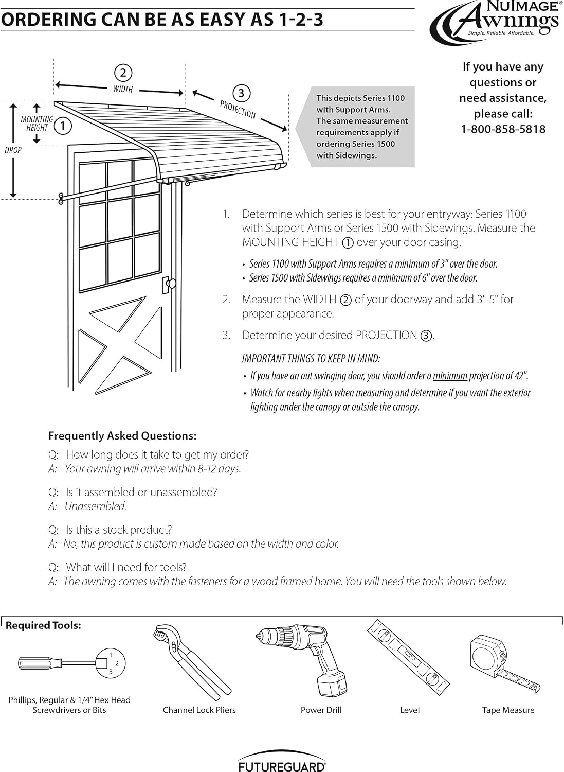 1500 Series Aluminum Door Canopy with Sidewings