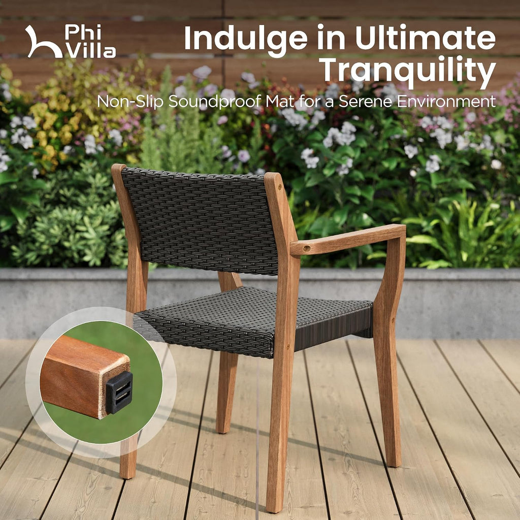 PHI VILLA Outdoor Dining Set for 6, Expandable Acacia Wood Table & Chairs