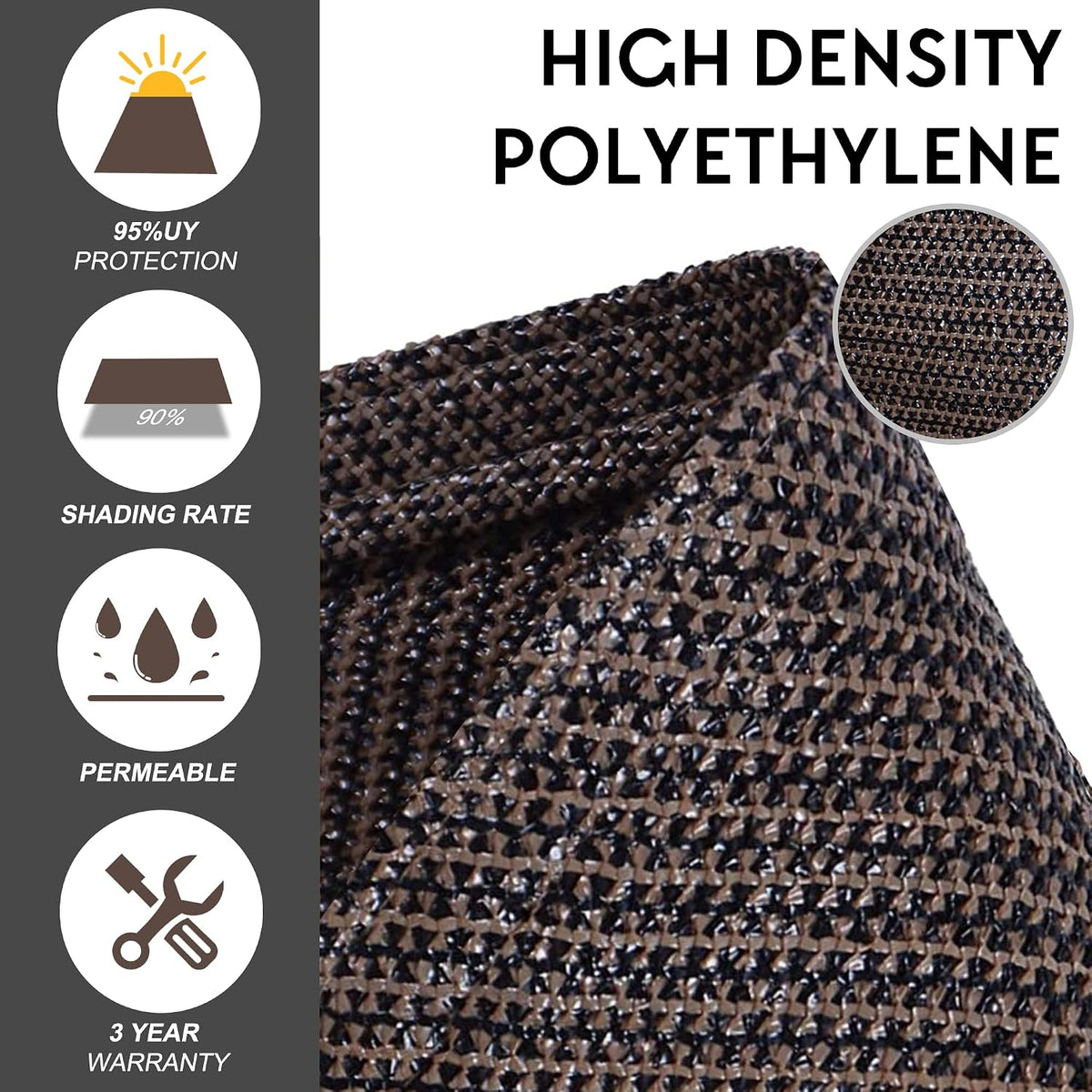 12' x 16' Brown Rectangle Sun Shade Sail (SQ) Sun Block Canopy Awning Commercial Grade 190 GSM Permeable UV Block for Outdoor Garden Backyard