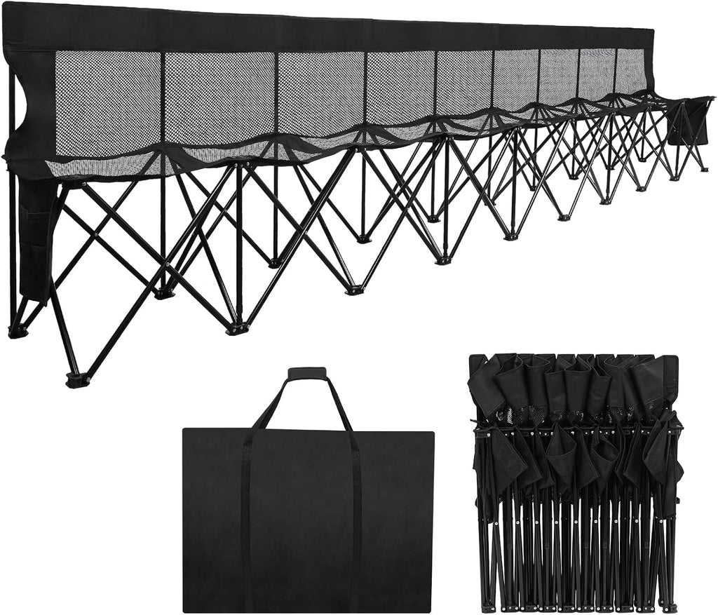 Soccer Bench- Folding Team Bench Soccer 9 Seats with Mesh,Black