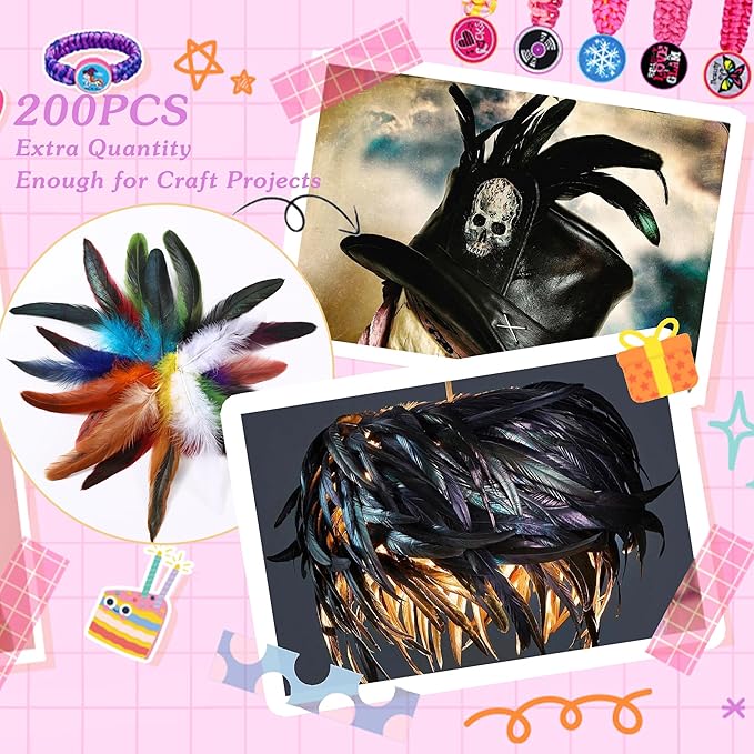 SOGUGOM Black Rooster Tail Feathers - 200 pcs 5-7 inch Craft Feathers Bulk for Craft Projects, Halloween, Hats and Cocktail Table Centerpieces(Black)