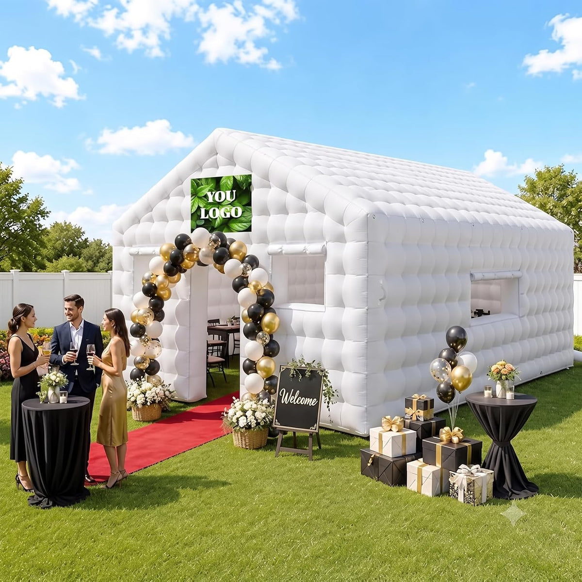 CZGBRO Inflatable Nightclub 20x16.5x12 FT, Large Party Tent with 2 Doors & Logo Area, Ideal for Birthdays, Backyard Events, Weddings & Rental Use(White)