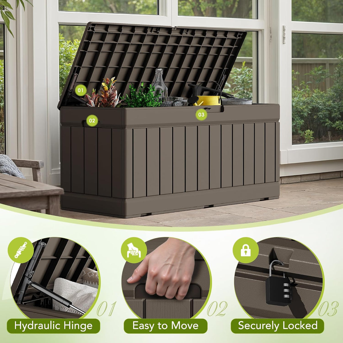 Devoko 78 Gallon Deck Box, Waterproof Resin Outdoor Storage Box