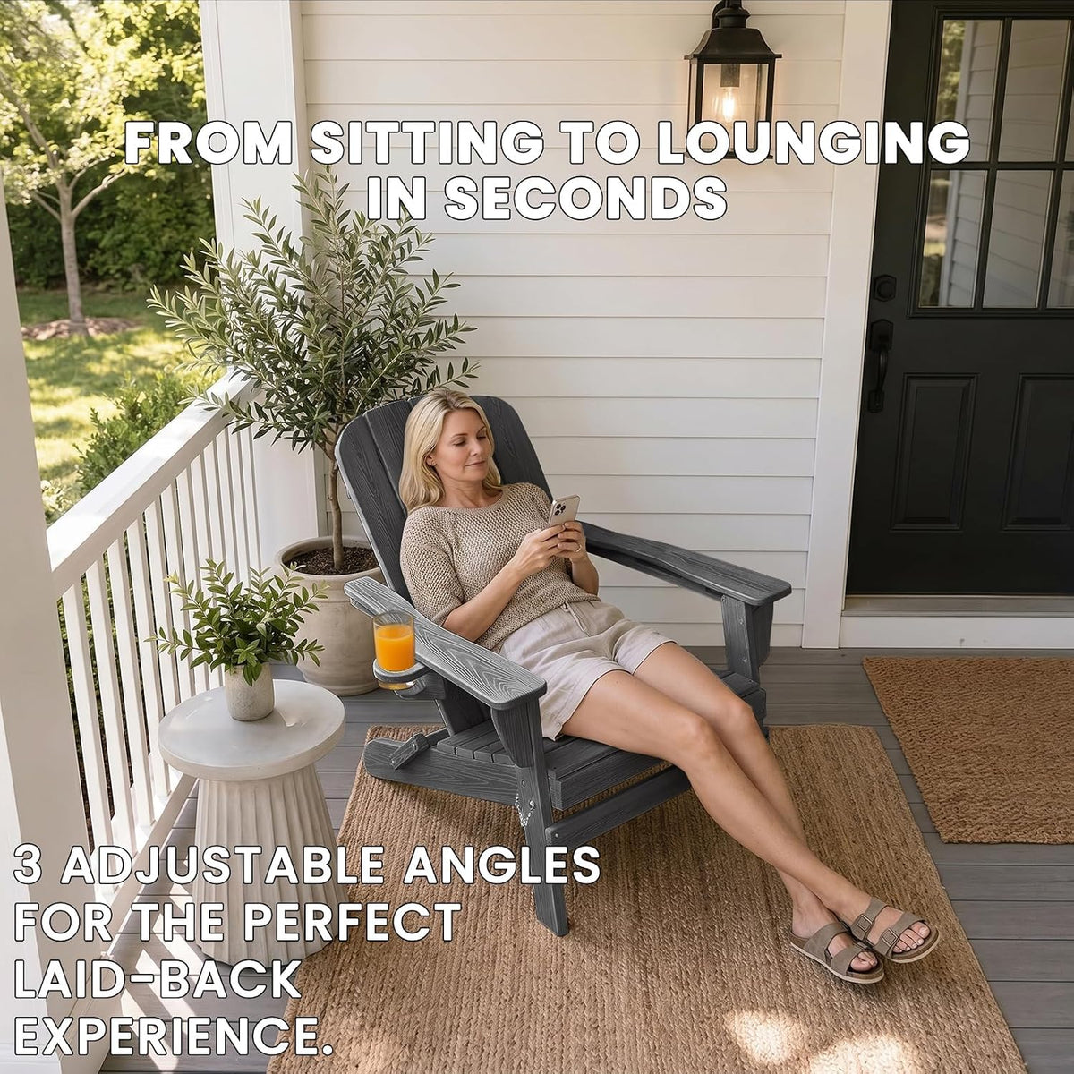 folding adirondack chairs with cup holder, adjustable reclining on a desk or shelf