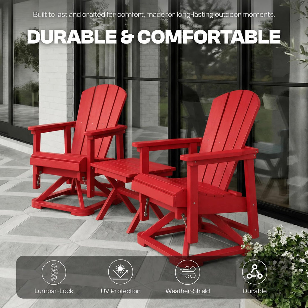 4-Piece Adirondack Swivel Glider Chair Set, Composite HDPE Outdoor Furniture for Backyard Conversation Set, Heavy Duty All-Weather Gliding Rocker for Patio, Red