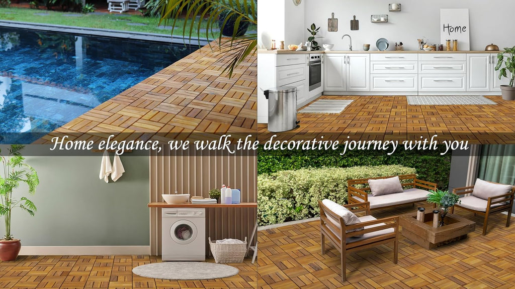 Interlocking Deck Tiles, 10 PCS 12" x 12" Acacia Wood, Natural Color