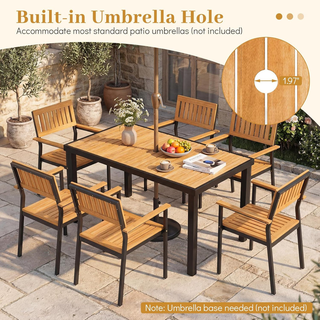 Tangkula 58" Rectangular Wood Patio Dining Table for 6