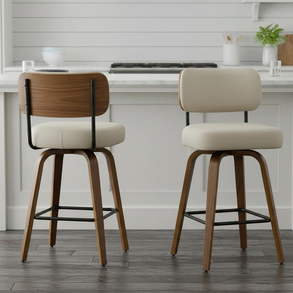 Swivel Bar Stools Set of 2, 26" Counter Height, Beige Grey