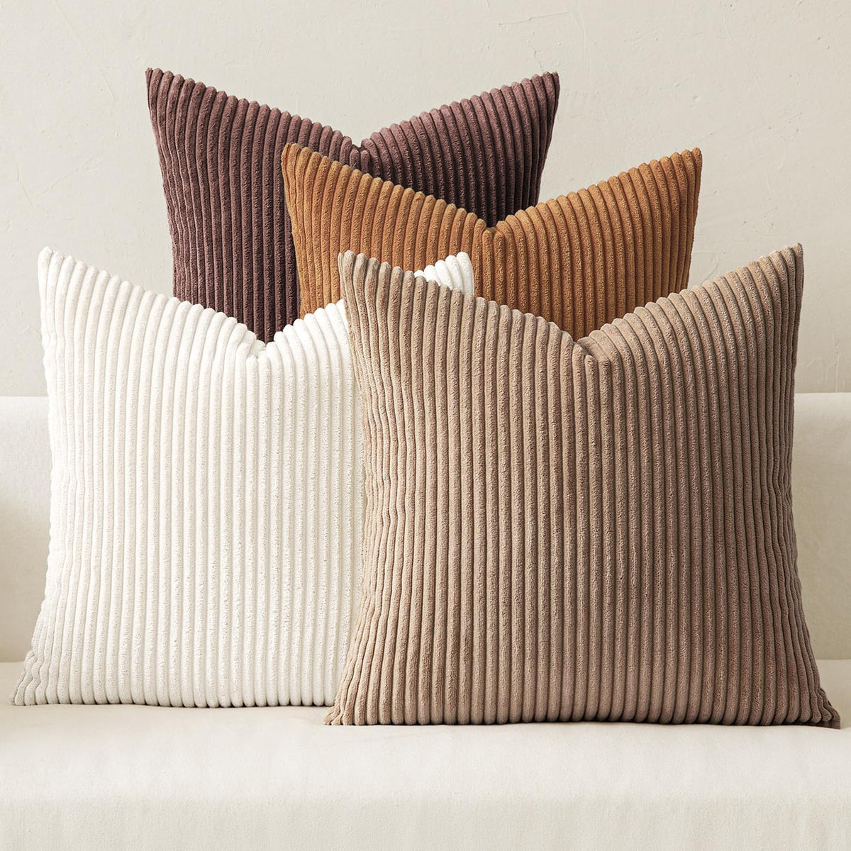 MIULEE Fall Corduroy Decorative Throw Pillow Covers Brown Series 20x20