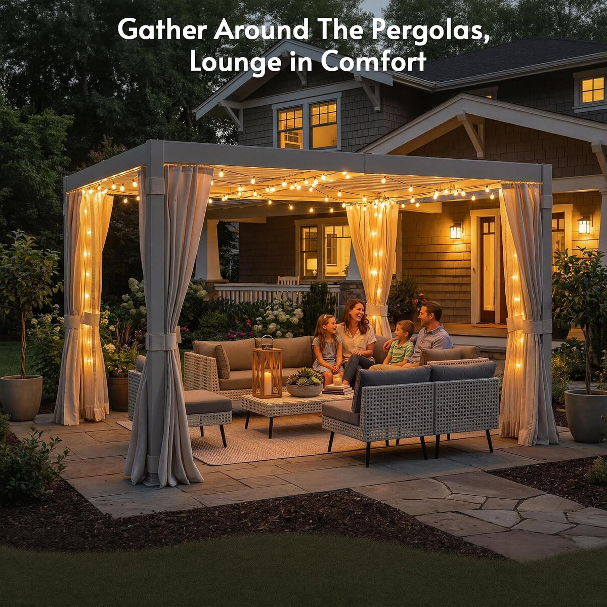 10x12FT Aluminum Outdoor Louvered Pergola with Screens & Netting