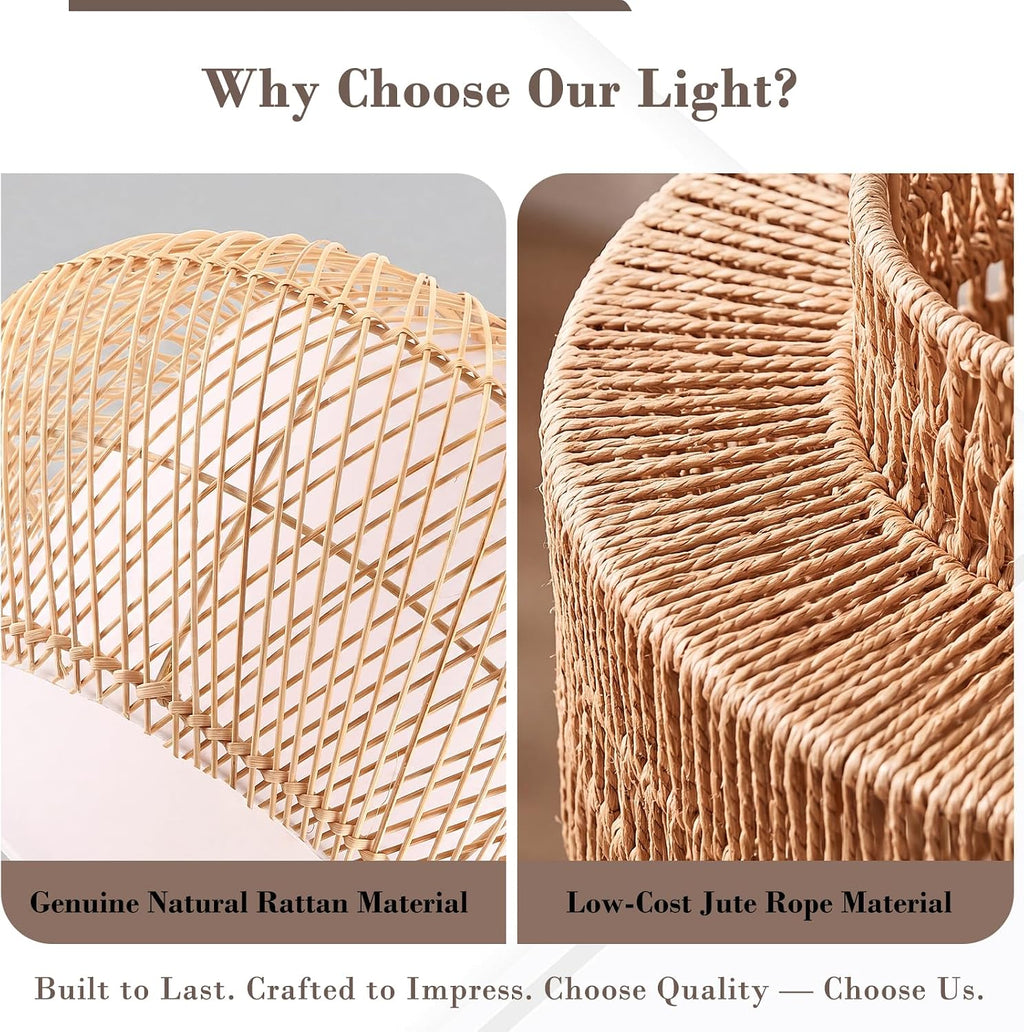 Rattan Pendant Light Fixture, Hand-Woven Wicker Hanging Lighting
