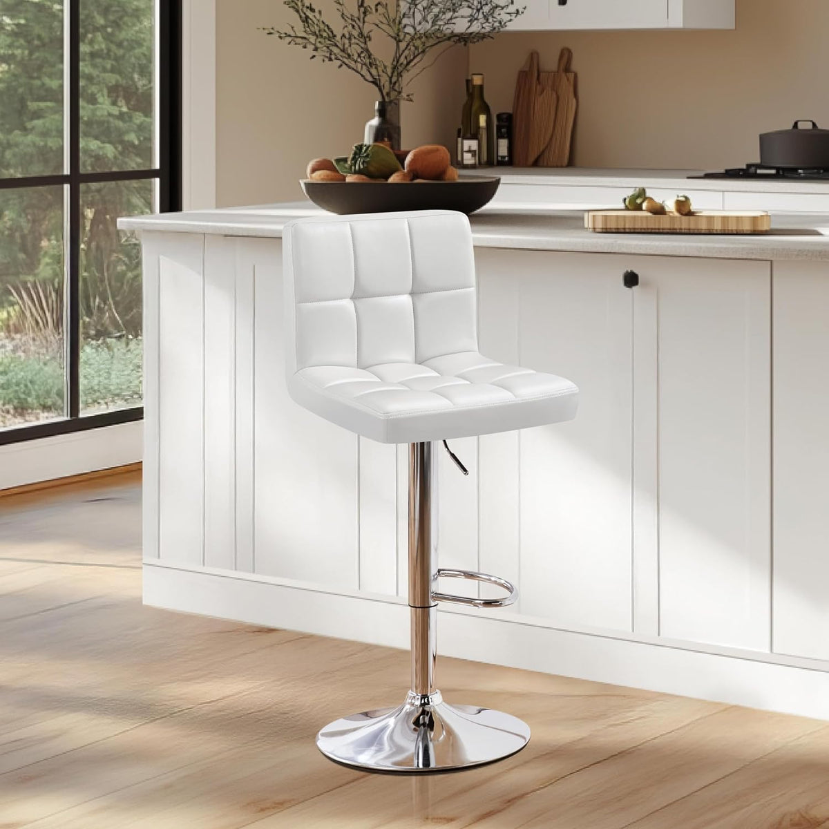 Yaheetech Single Bar Stool Adjustable Counter Height Barstool White