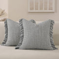 Boho Throw Pillow Covers 20x20 Set of 2 Soft Cotton Striped Fringe Pillow Cover Farmhouse Cushion Covers with Elegant Handmade Tassel Decorative Square Pillowcase for Couch Sofa Bed, Black