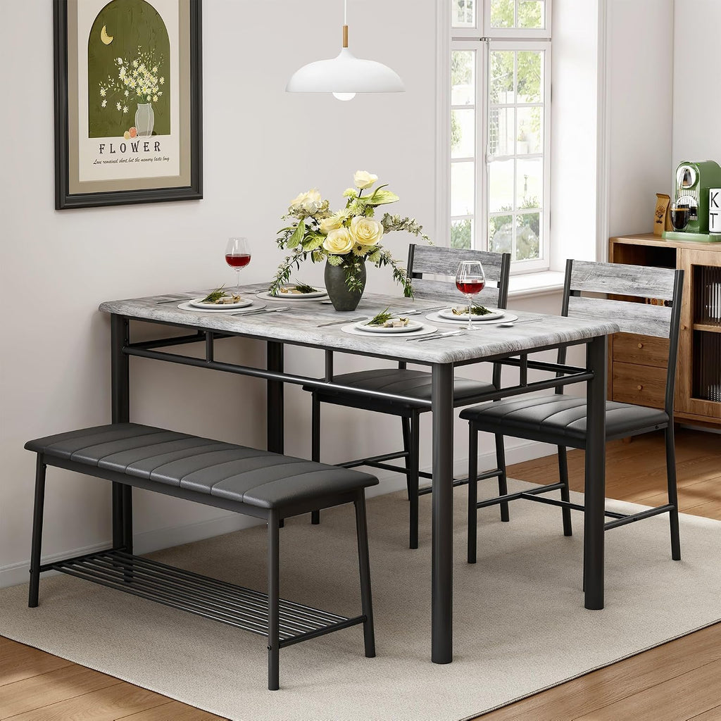 IRONCK Dining Table Set for 4, Kitchen Table and Chairs Set, Gray