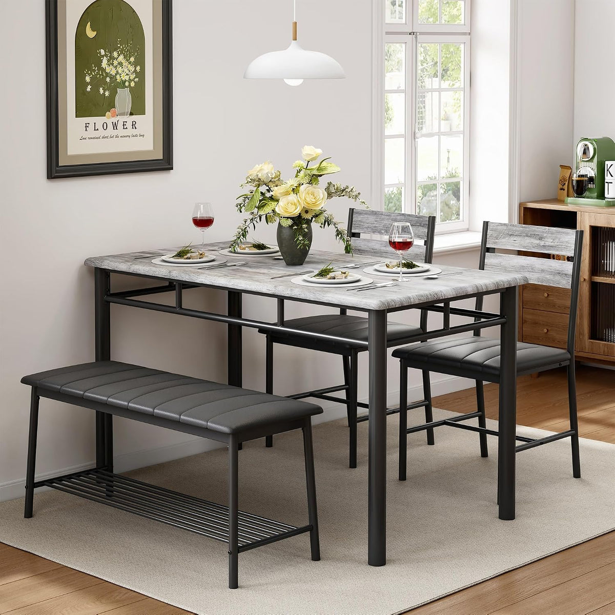 IRONCK Dining Table Set for 4, Kitchen Table and Chairs Set, Gray
