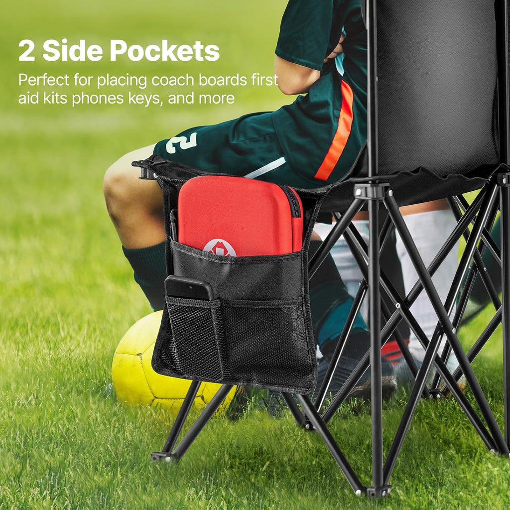 VEVOR Portable Folding Bench, 8 Seats Foldable Sideline Bench, Outdoor Camping Chair with Carry Bag & Backrest, Team Sport Sideline Bench for Football Fishing, No Assembly Instant Seating, Black