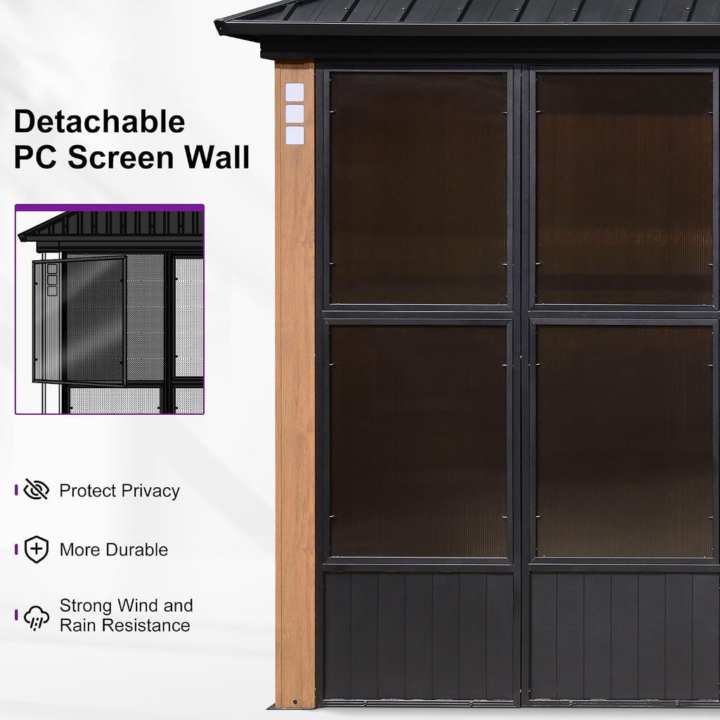 PURPLE LEAF Sunroom 12' x 16' Enclosed Gazebo with Light, Sliding Doors