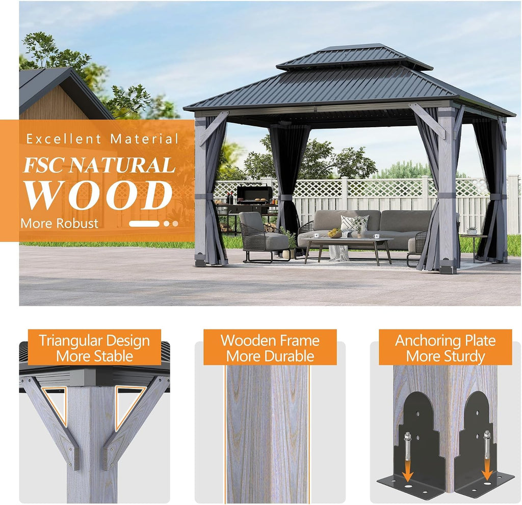 GARTOO 10' x 12' Outdoor Wood Gazebo