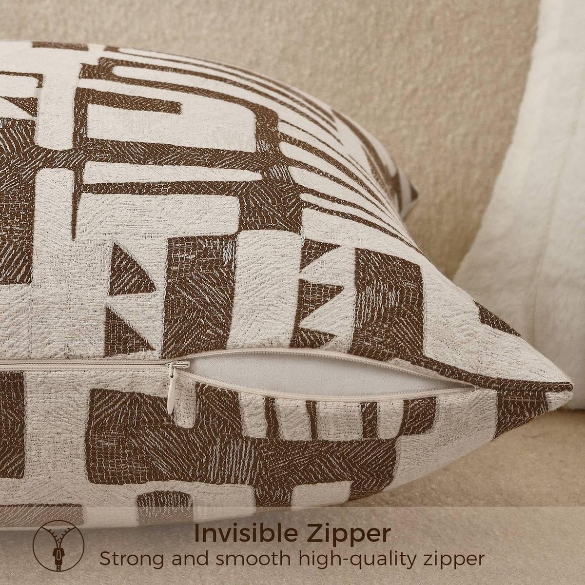 Long Lumbar Pillow Cushion Cover 14x36, Double Sided Modern Geometric High-Density Jacquard Polyester Pillow Cover for Sofa, Bed, Bench, Bedroom, Living Room (Brown)