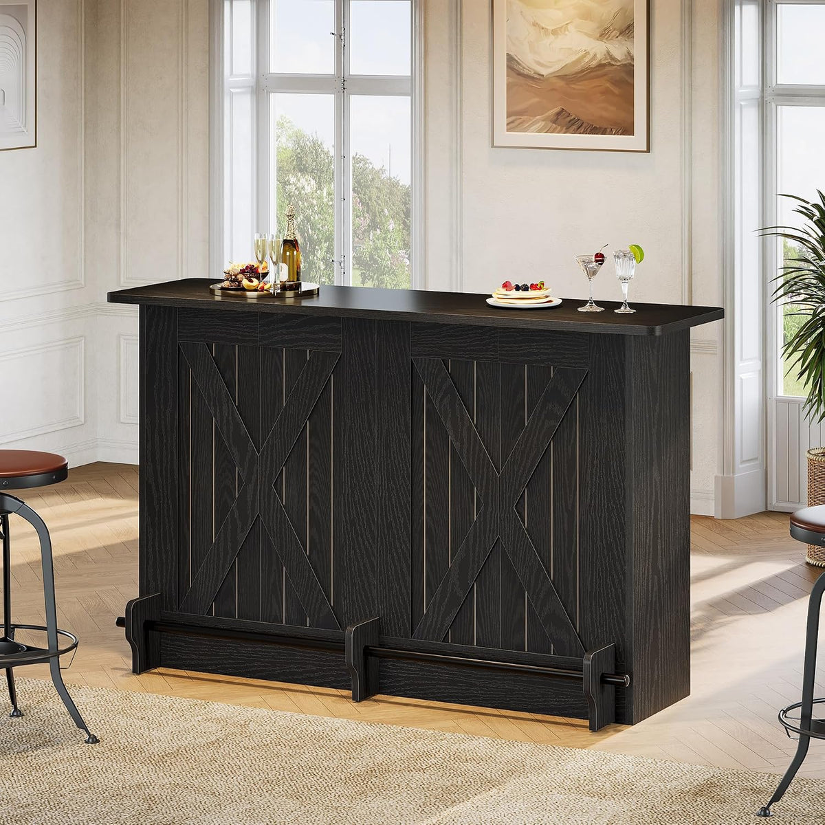 Tribesigns 63'' Bar Table, 2-Tier Bar Cabinet Pub Table with Footrest