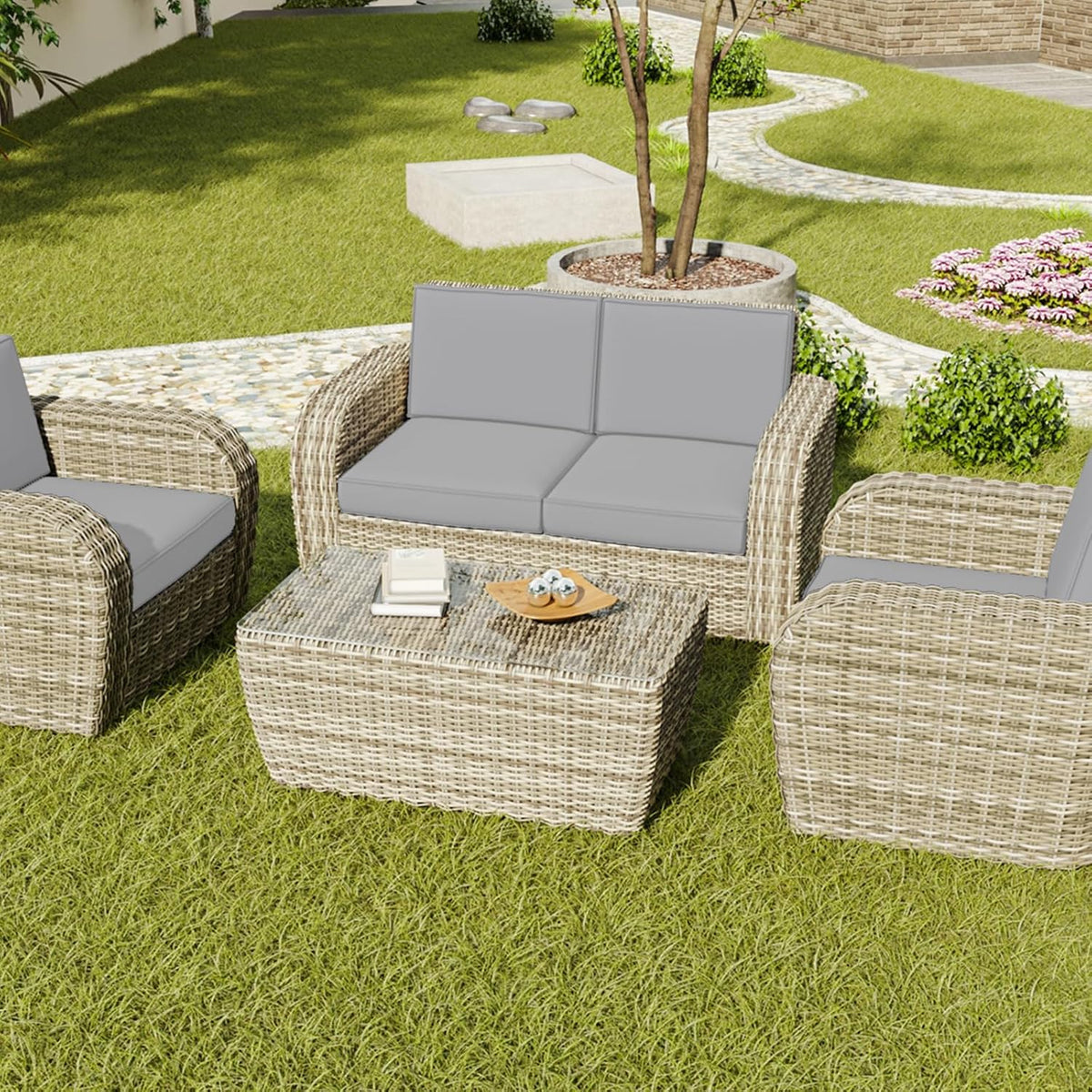 Outdoor Cushion Covers 4 Pack Waterproof&Fade Resistant Zipper Patio Furniture Cushion Covers for Couch,Sofa,Chair (Replacement Covers Only) (22×22×3, Light Gray)