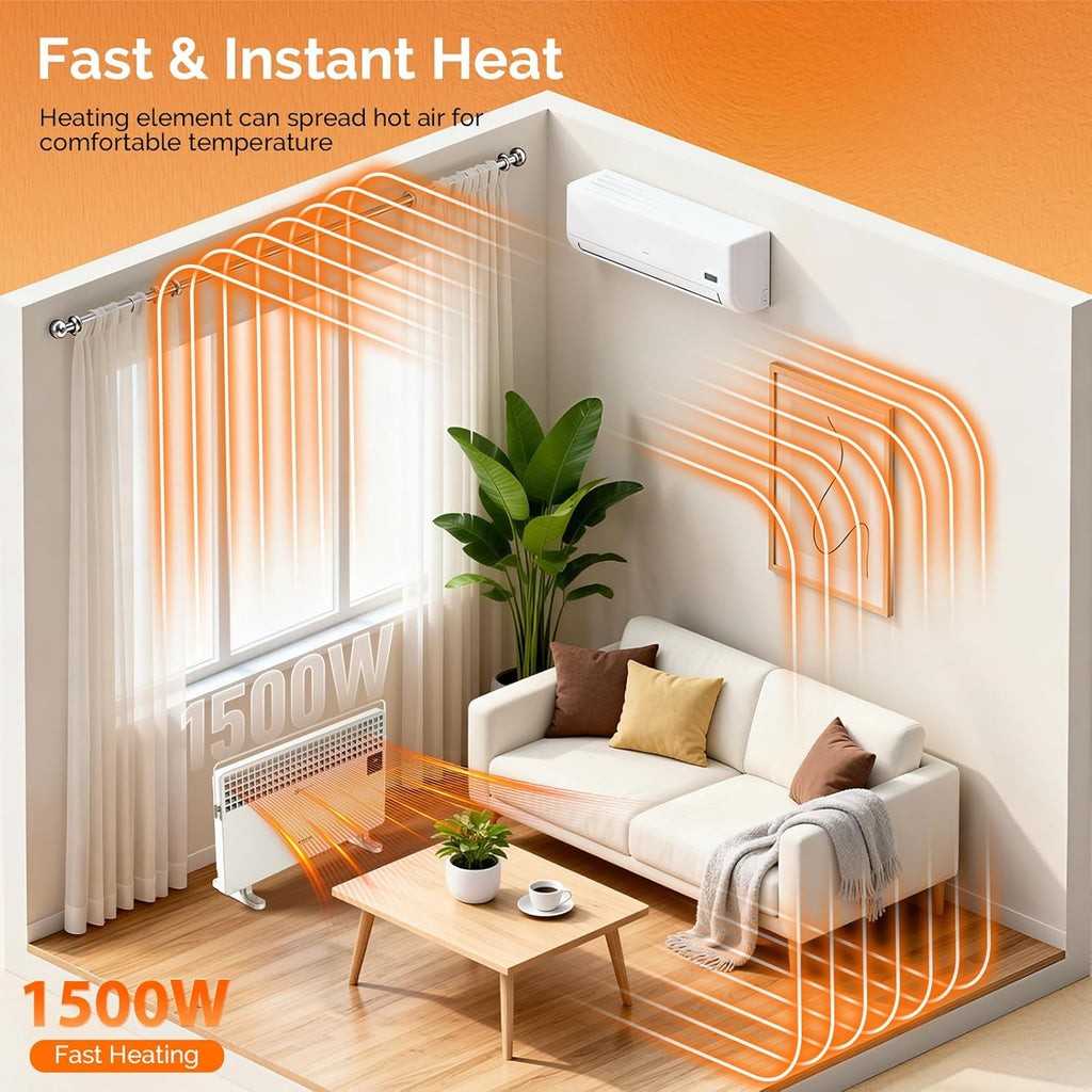 ROVSUN 1500W Panel Heater with Remote Control, 2-in-1 Electric Panel Space Heater with Clothes Rack, LCD Touch Screen & Temperature Adjustment, for Indoor Use, Bedroom, Office, Home, 2 Packs