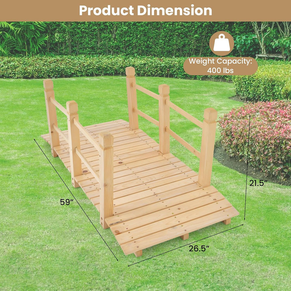HAPPYGRILL 5FT Wooden Garden Bridge with Double Safety Railings
