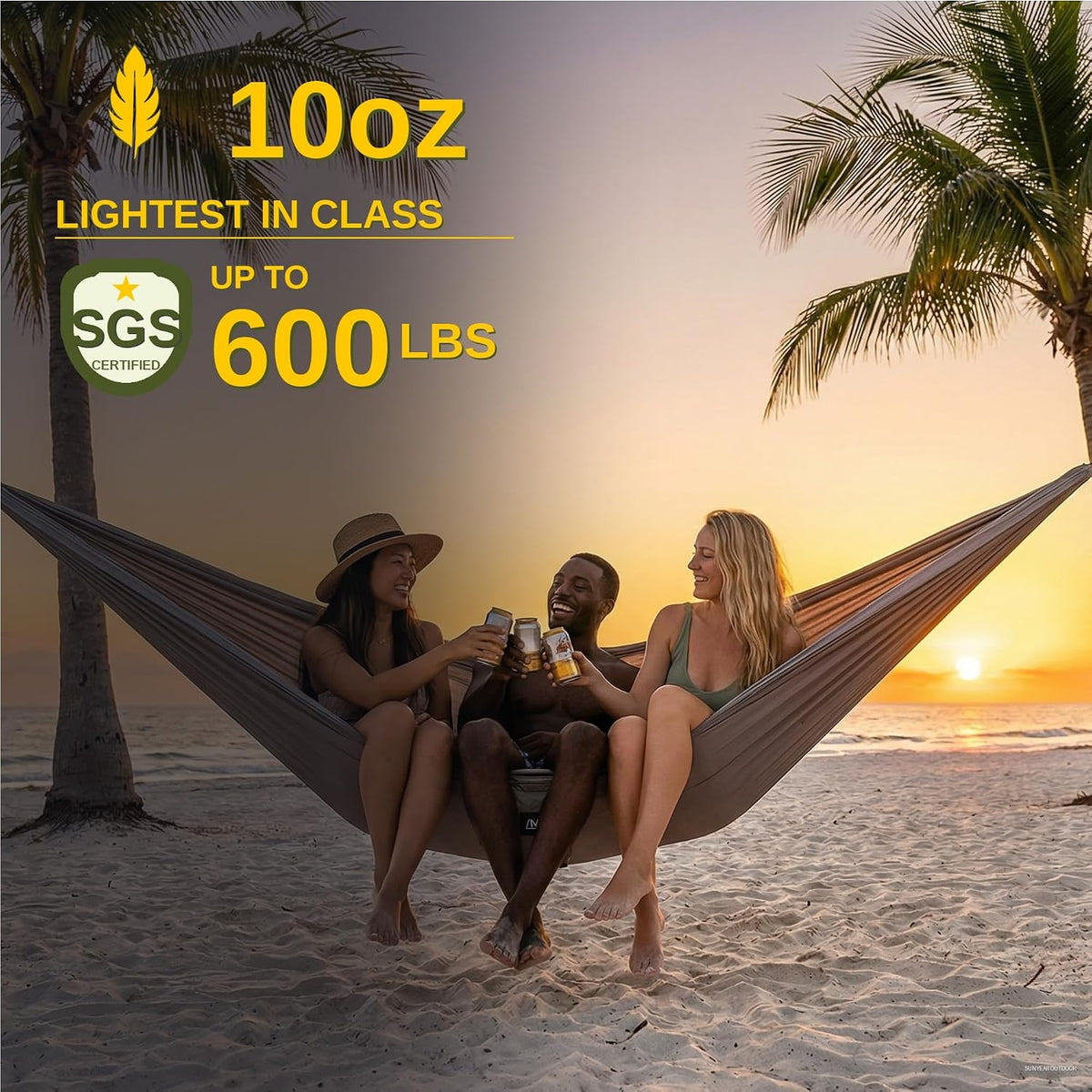 Sunyear Camping Hammock Ultralight (10oz)-600lbs Portable Hammock with Patent Quick-Adjust Buckles and 2 * 10 ft Tree Straps,Backpacking, Hiking, Travel, Outdoor/Indoor(104" x 56")